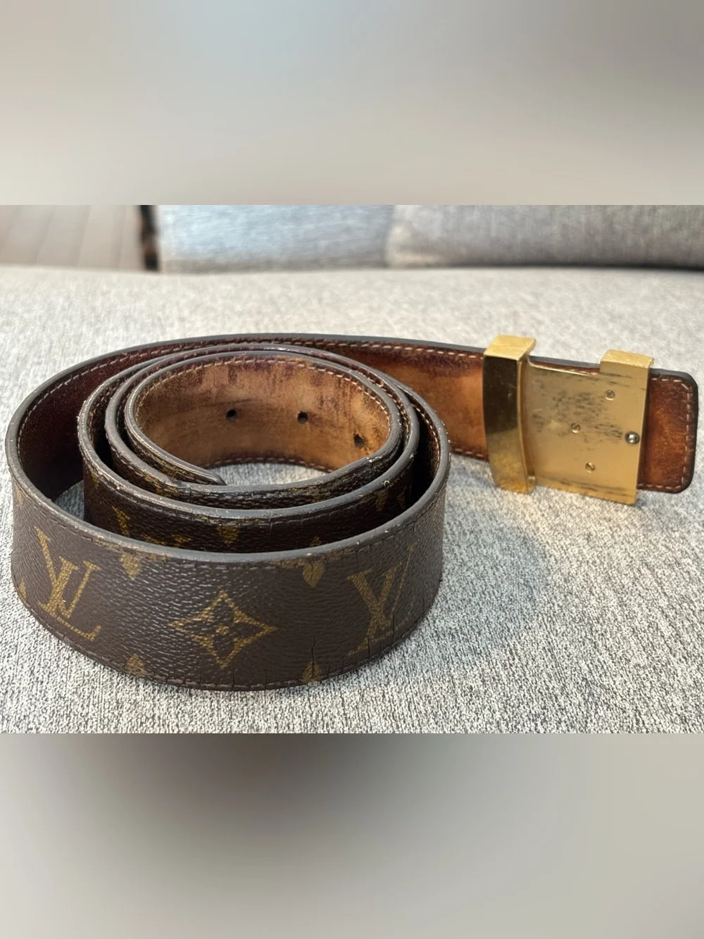 Louis Vuitton Dark Brown Monogram Canvas Belt with Gold LV Buckle